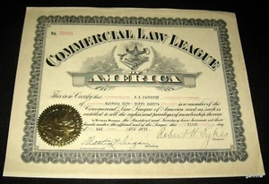 COMMERCIAL LAW LEAGUE OF AMERICA 1931 CERTIFICATE * ROBERT H SYKES NORTH DAKOTA - Picture 1 of 1