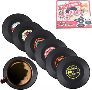 6PCS Vinyl Record Drink Coaster, Retro Vintage Beer Coffee Tea Drinking Disk Coa - Picture 1 of 9