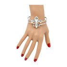 Women Silver Metal Wrist Cuff Bracelet Fleur De Lis Charm Classic Look Accessory
