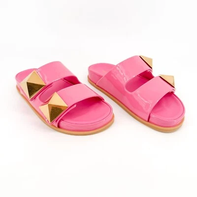 Valentino Garavani One Stud Slide Sandals EU 38 US 8 Pink Patent Flat Mule - Image 1 of 4