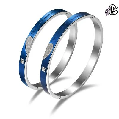 Brazalete brazalete de acero inoxidable para pareja de circonitas circonitas cúbicas corazón a juego 2 piezas Foto 1 de 4