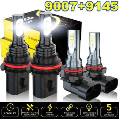 For 2003-2005 Dodge Ram 1500 2500 3500 - 4X 6000K LED Headlight + fog Light Bulb - Image 1 of 4