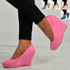 Womens Ladies High Wedge Heel Pumps Slip On Platform Shoes Size Uk 3-8