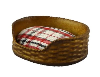 Bambole Casa Cane Gatto Letto Cestino Rosso Quadri Cuscino Miniatura Animali - Immagine 1 di 4