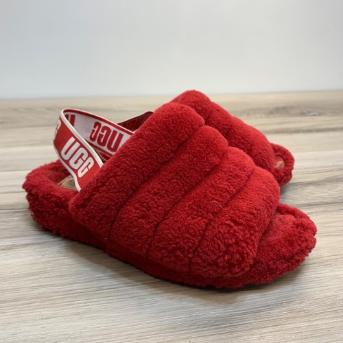 UGG Fluff Yeah Comfort Slip On Slingback Nastro da donna rosso taglia 7 EU 38