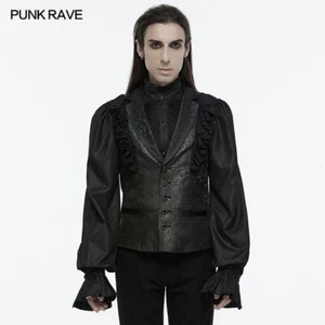 Gilet jacquard Punk Rave uomo nero gotico splendido orlo con volant retrò gilet - Foto 1 di 21