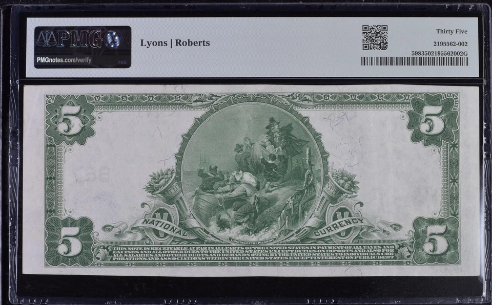 1905  Winchester, NH - $5  National Bank Note, Plain Back PMG 35-Choice - Image 1 of 4