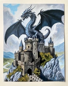 Arte de pared de fantasía con impresión artística de castillo de dragón negro 8 x 10 pulgadas - Imagen 1 de 1