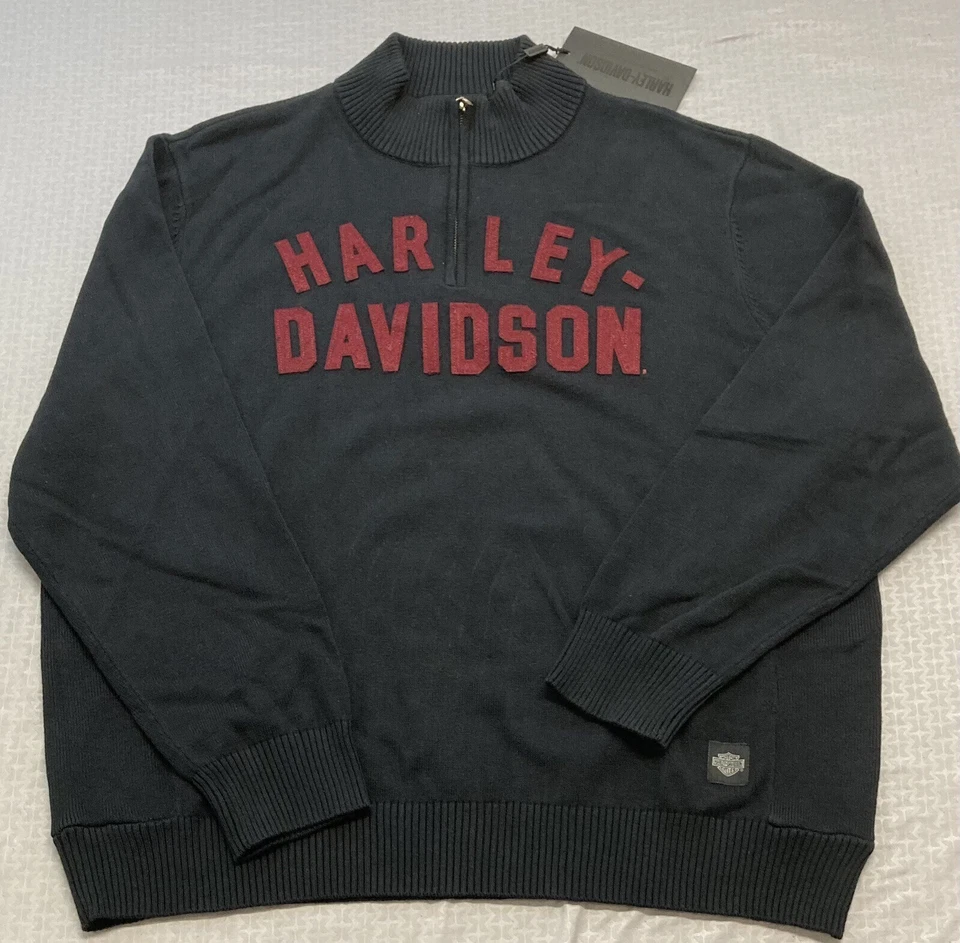 Harley-Davidson Men's Staple 1/4-Zip Long Sleeve Sweater- Black 96311-23VM (5XL)