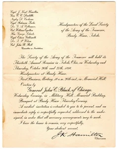 30th Annual Reunion Invitation, Army of the Tennessee, signed, 1898 - Bild 1 von 2