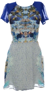 Sommerkleid Größe 8 gefüttert Blumenmuster blau gepunktet mehrfarbig bedruckt Damenbekleidung - Bild 1 von 2