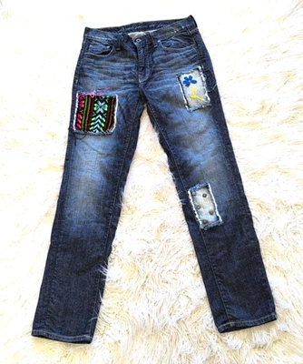 Pantalones de mezclilla boho parche bordado Artisan De Luxe para mujer talla 27 Foto 1 de 4