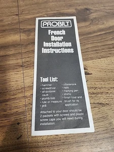 Vintage Probilt French Door Installation Instructions Manual - Picture 1 of 2
