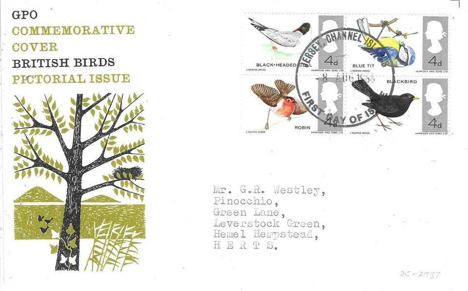 G.B. - FDC - British Birds -08.08.68 (25-2937) - Jersey Postmark - Image 1 of 1