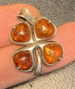 Pendentif Argent 925 Et Ambre Baltique Naturelle FMG Collection - Picture 1 of 2