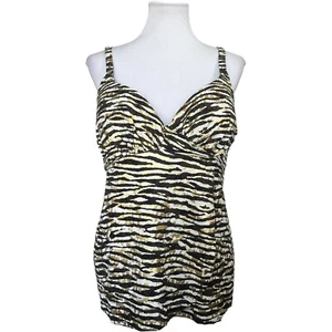 Swimsuits for All Black Gold Metallic Animal Print Tankini Swim TOP ONLY 44C - Picture 1 of 7