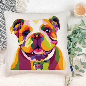 Bulldog Cushion Cover Pet Portrait Colourful Pop Art Dog Pillow Puppy Gift PD02 - Picture 1 of 5