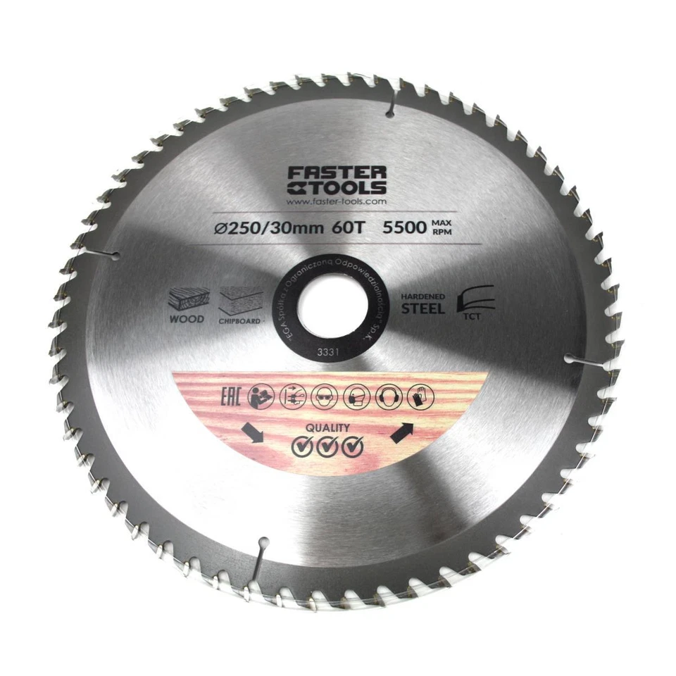 FASTER TOOL HM- Kreissägeblatt 250 x 30 mm Sägeblatt Sägescheibe Holzbearbeitung 60 Zähne