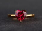 2CT Heart Cut Red Ruby Lab Created Engagement Ring  14K Yellow Gold Plated