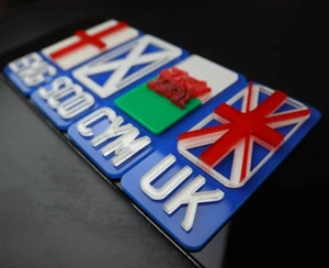Pair Deluxe 4D 3D Laser Number Plate Badges - Flags Wales England GB Scotland UK - Picture 1 of 7