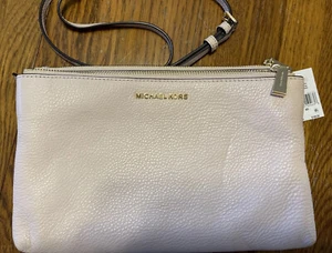 Michael Kors Crossbody DBL zip Light Pink Pebble Leather Medium size - Picture 1 of 6