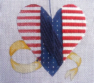 Rosalie Peters Amerikanische Flagge Herz HP Nadelspitze Leinwand 564A 18ct angefangen - Bild 1 von 5
