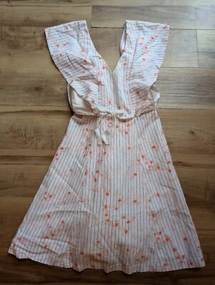 Vestido CLUB MONACO Lino Portiana Espalda Abierta, Flores Blanco y Rosa Talla XS 00 Foto 1 de 4