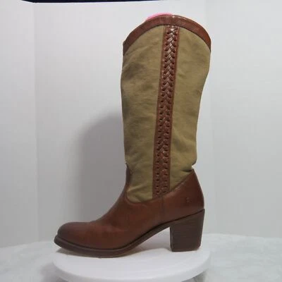 Botas hasta la rodilla Jane Frye de colección 9,5 cuero trenzado marrón punta redonda lona Foto 1 de 4