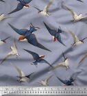 Soimoi Grey Cotton Poplin Fabric Flying Woodpecker Bird Printed-s3e