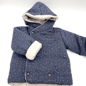 Giacca trapuntata bambino chic con cappuccio blu cielo cappotto a pois 9/12M - Foto 1 di 8
