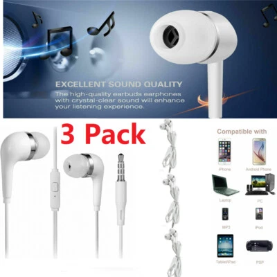 3 Pack 3.5mm In-Ear Headset Earphone Headphones Earbud w/ Mic For Samsung LG - Image 1 of 4