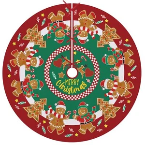 Merry Christmas Tree Skirt 48 Inches Lace-up Gingerbread Man Candy Artificial... - Picture 1 of 7