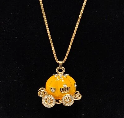 Collar Betsey Johnson Naranja Esmalte Calabaza Cenicienta Carro Cristal Transparente Foto 1 de 4