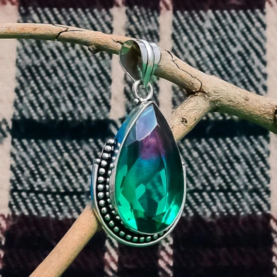Elegante pingente de prata esterlina 925 feito à mão com pedra preciosa multi turmalina - Imagem 1 de 3