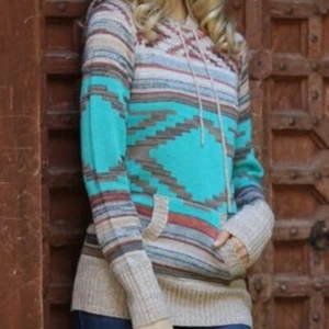 Nostalgia Pullover Sweater Western Aztec Print Hooded Womens Size Large - Picture 1 of 2