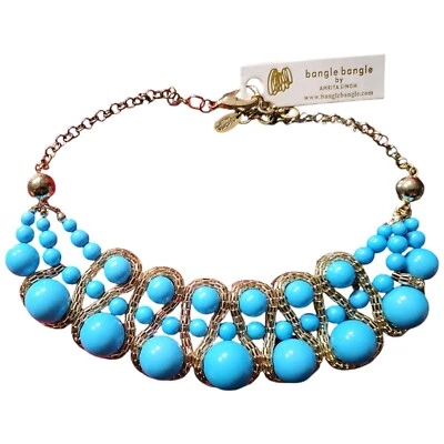 Amrita Singh Faux  Turquoise Gold Statement Bib Necklace Nwt - Image 1 of 4