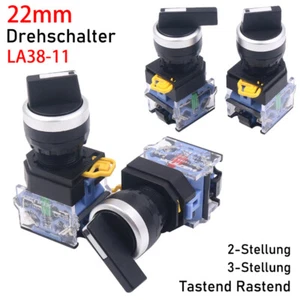 22mm LA38-11 Drehschalter Tastend Rastend Schalter 2/3 Stellung Schließer Öffner - Picture 1 of 11
