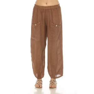 Brown Elastic Waist Wide Leg Pant with Pockets - Picture 1 of 7
