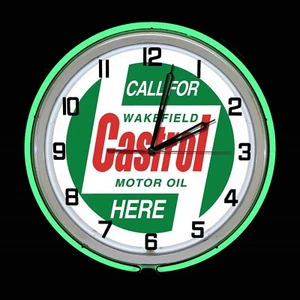 19" Castrol Motor Oil Green Double Neon Clock Garage Auto Shop Decor - Picture 1 of 2