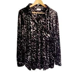 Belle by Kim Gravel Velvet Black Gray and Silver Button Up Blouse Size XL - Picture 1 of 4