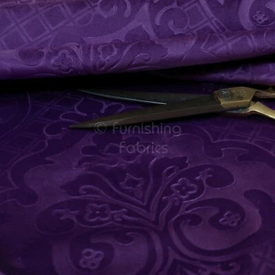 New Furnishing Embossed Damask Velvet Upholstery Fabric In Purple Colour - Image 1 of 4