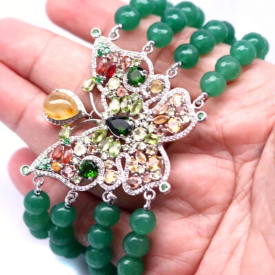 925 Silber Gelbe Saphir, Chrom Diopsid, Aventurin, Peridot Armband 21.6cm - Bild 1 von 4