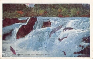 Postkarte AK: Lachsspringende Fälle, Ketchikan, Alaska, Vintage Leinen veröffentlicht 1947 - Bild 1 von 3