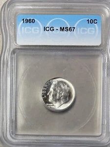 1960-P 10C Roosevelt Dime Ten Cent  MS67 ICG Blast White Flawless Gem 67!!! - Picture 1 of 4
