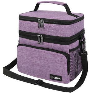 Double Deck Lunch Bag Dual Compartment for Women Men Work Office Insulated