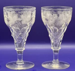 PAIR OF VICTORIAN ETCHED WINE GLASSES - Picture 1 of 8