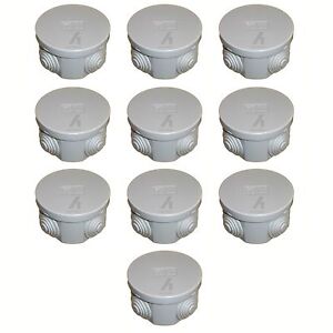 10 x Junction Box Round Weatherproof IP44 65 x 35mm Grommet Cable Connection Box