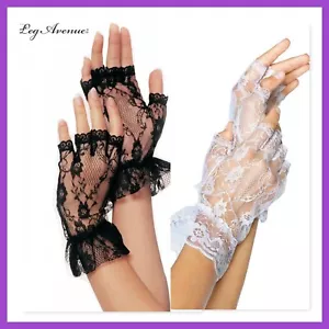 Leg Avenue G1205 black white lace fingerless gloves wrist ruffle victorian 80's - Picture 1 of 3