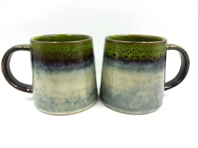 ABBEYDALE COLLECTION Set of 2 Reactive Glaze Creme Brulee Mugs in Light Green and Mist.