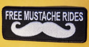 FREE MUSTACHE RIDES Embroidered Patch approx 1.5x4" - Picture 1 of 2